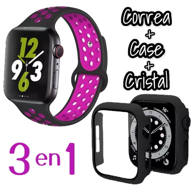 Correas para Apple Watch compatible con 38mm / 40mm + Case protector de pantalla con Cristal Templado. Estilo Sport, ideal para hacer ejercicio. Mamá Pulpo Sport con case
