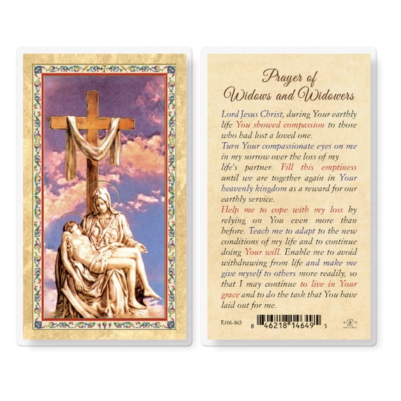 Prayer for Widows and Widowers Gold-Stamped Laminated Catholic Prayer Holy Card with Prayer on Back, Pack of 25