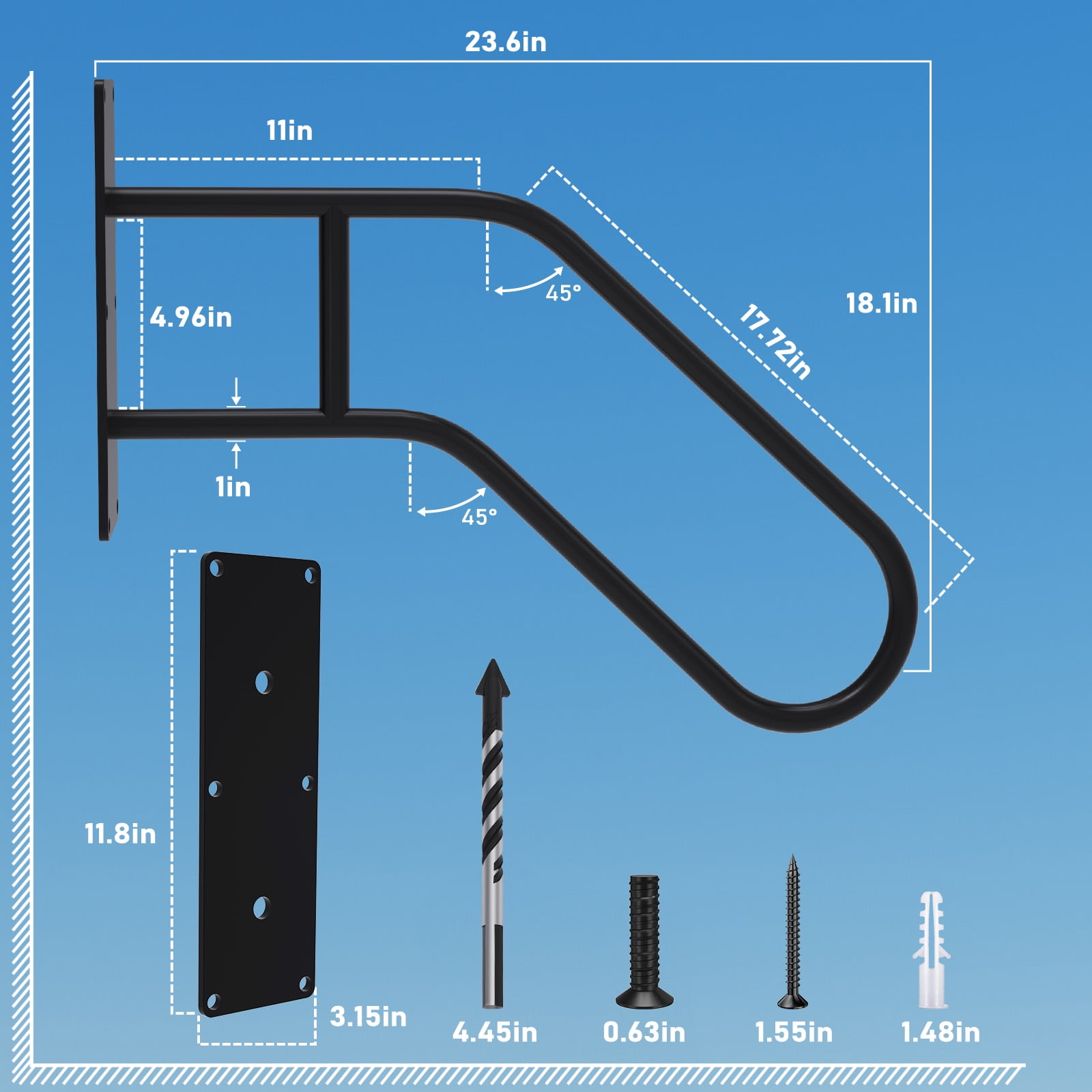 Wall Mounted Handrail for Outdoor Steps, Standing Grab Bar Stair Handrail,(28.7")