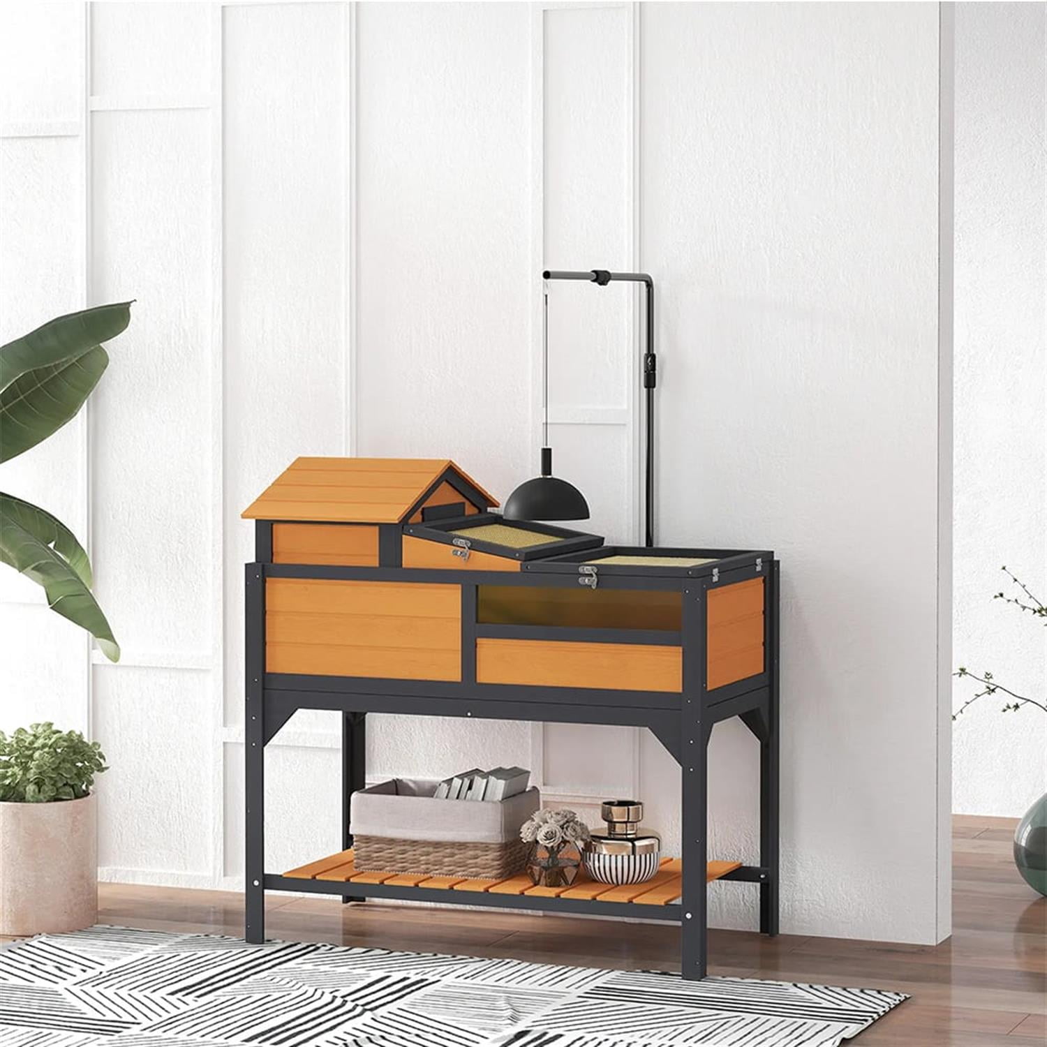 Kadyn 40" Wooden Tortoise House with Adjustable Lamp Holder, Shelf Storage, Reptile Cage Enclosure for Turtles, Lizards, Snakes, Small Animal Habitats, Yellow