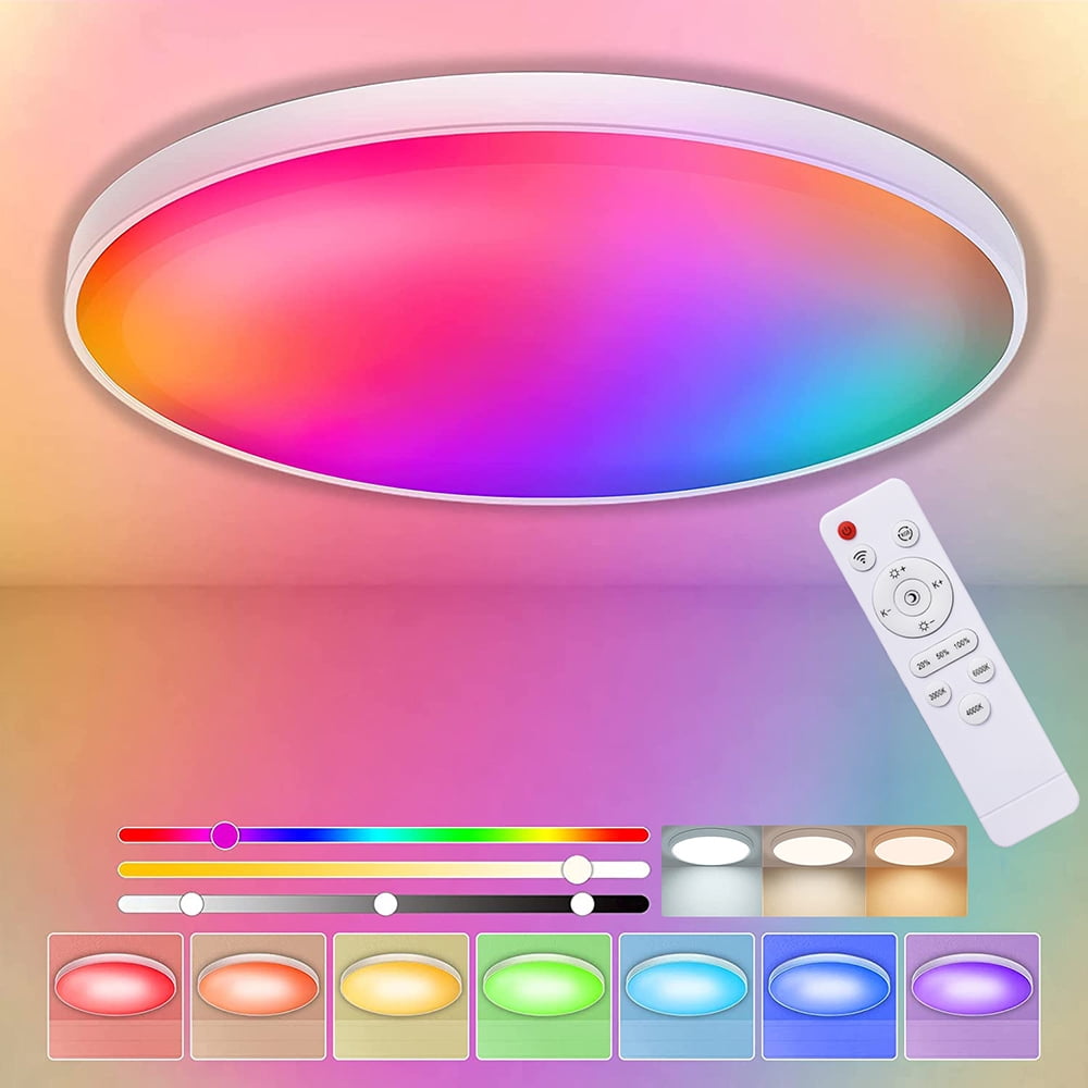 Rosnek RGB Ceiling Light with Remote Control, 12 Inch 3000K6500K