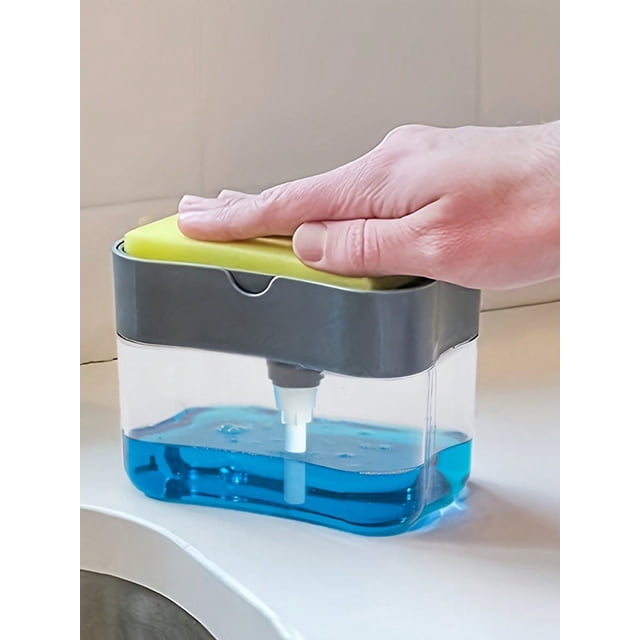 2pc Kitchen Soap Dispenser And 5pcs Sponge Holder Soap Pump Dispenser With Sponge Rack Plastic Dishwashing Liquid Squeezer Container Kitchen,White