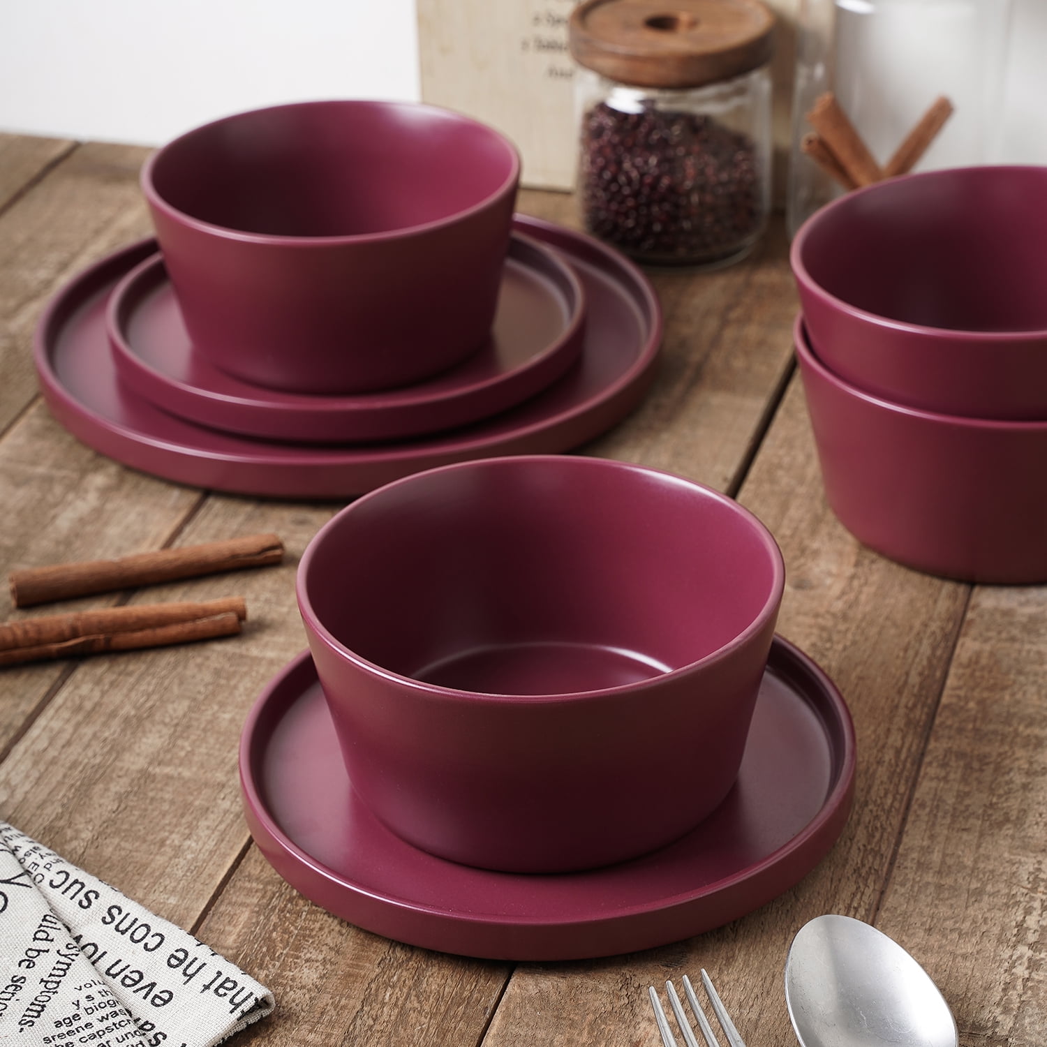 Stone + Lain Chelsea Stoneware Collection, Round Dinnerware Set, 24 Pieces Service for 8, Purple