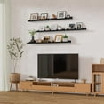 thumbnail image 2 of Floating Shelves for Wall Set 2 of 48 inches Picture Ledge Shelf 96 inches Totally,Solid Wood Black Shelves for Room Wall to Display and Storage Photo Picture,Vinyl,Toy,Spice,Perfume,Book etc., 2 of 11