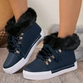 thumbnail image 3 of Rokment Fuzzy Platform Winter Snow Boots for Women Girls Fashion Casual Plush Lined Leather Lace up Combat Ankle Booties Dark Blue Size 8, 3 of 6