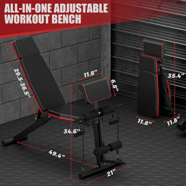 GIKPAL 7 Positions Adjustable Weight Bench,With Extended Headrest and Leg  Extension,Foldable Workout Olympic Weight Bench Press for Full Body  Strength