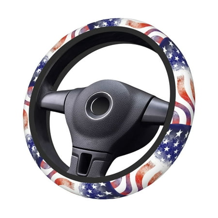 XMXT American Flag Watercolor Print Steering Wheel Cover, Elastic Fit Most Cars, Universal Fit Multicolor