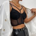 thumbnail image 3 of Women Strappy Top 3/4 Cup Adjustable Straps Slim Fit Breathable Short Mesh Tank Top for Party Daily Black M, 3 of 7