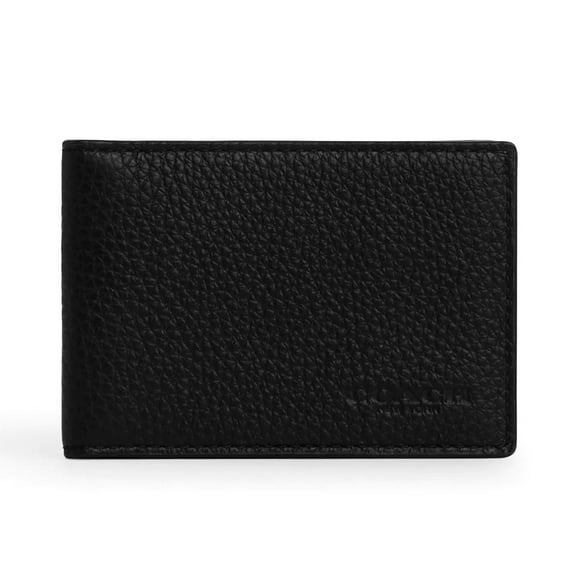 Coach Men's Small Bifold Pebbled Leather Card Case (Black)
