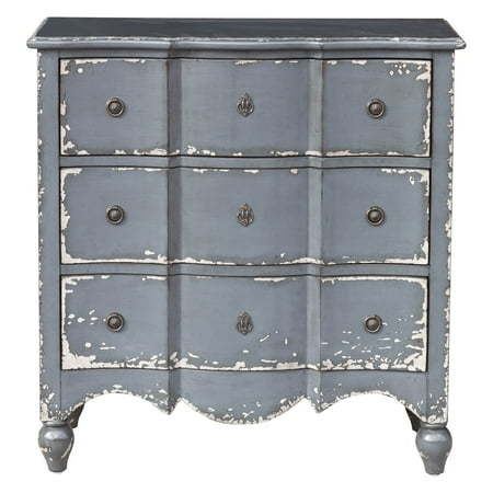 - Traditional Heavily Distressed Hand Painted Light Blue Three Drawer Accent Storage Chest