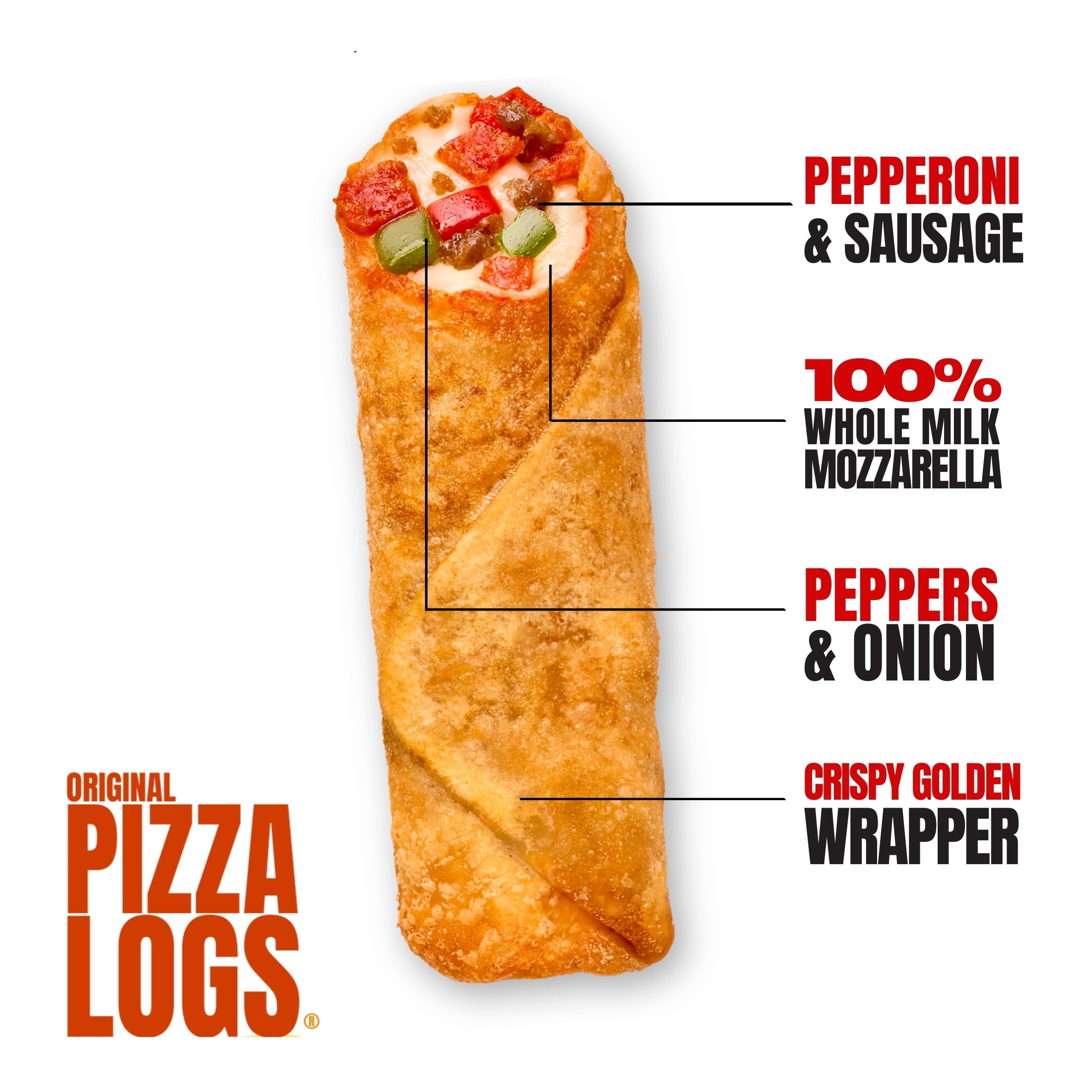 Finger Food Products Original Pizza Logs® Supreme, Air Fryer and Oven-Ready, Frozen Snack, 12.4 oz, 6 Count