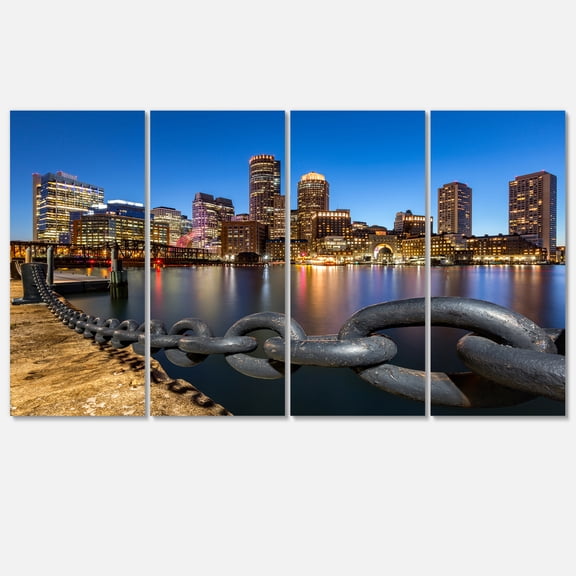 Designart 'Boston Skyline at Dusk ' Cityscape Photo Canvas Print