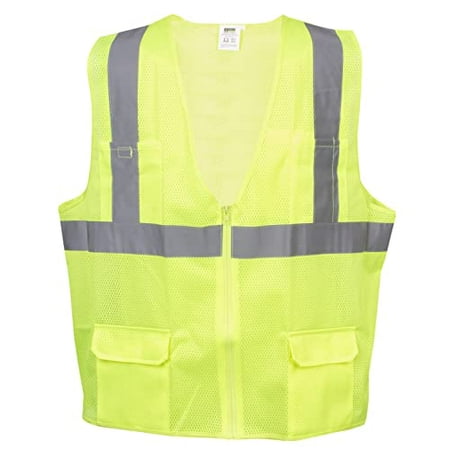 

10-Pack of Cordova VS271P2XL Type R Class II Lime Mesh Surveyors Vest Zipper Closure 2-Inch Silver Reflective Stripes Chest Pocket Two Outside Lower And Two Inside Lower Pockets 2X-Large