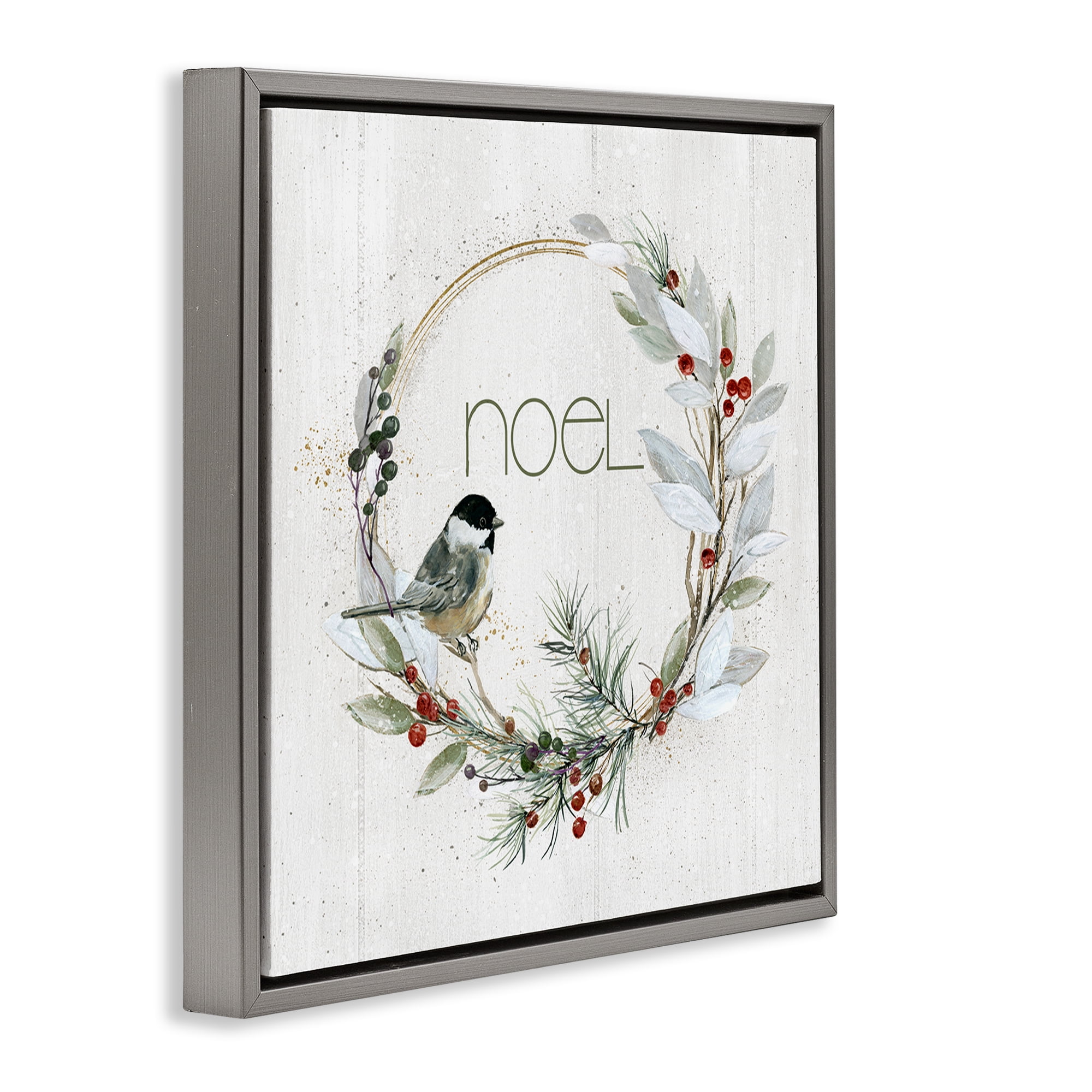 Stupell Industries Simple Noel Wreath Holiday Painting Gray Floater Framed Canvas Art Prints Wall Art, 25 x 25