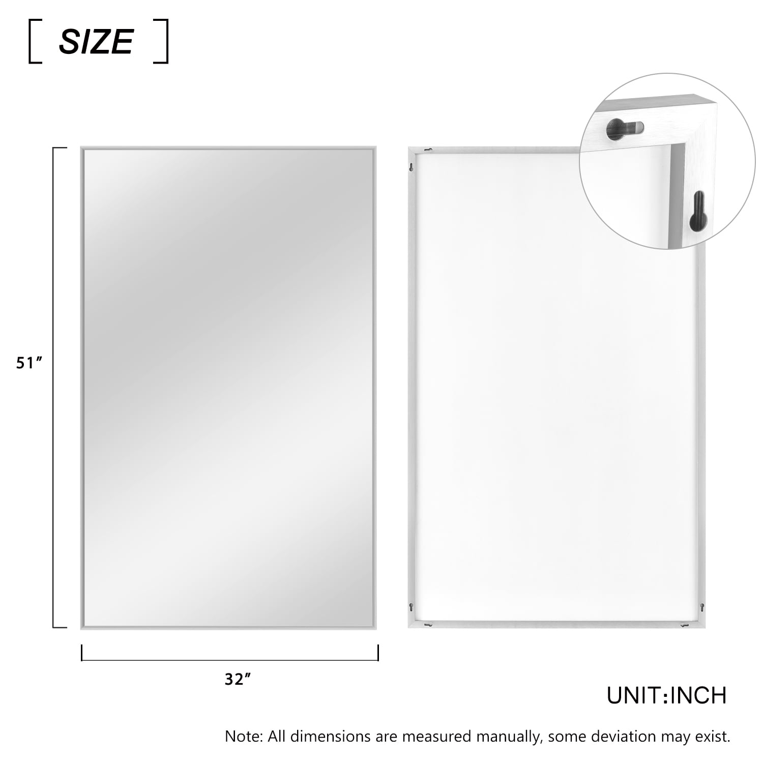 51"x32" Silver Modern Full Length Mirror