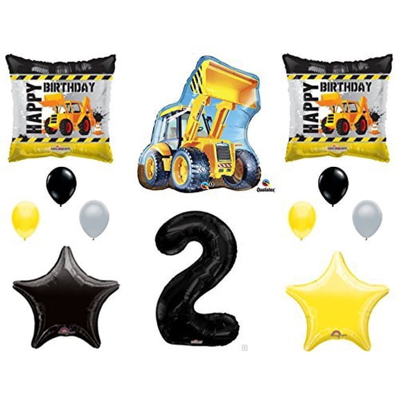 2nd BIRTHDAY CONSTRUCTION Balloons Decoration Supplies Party Boy Dump Truck Bulldozer Second
