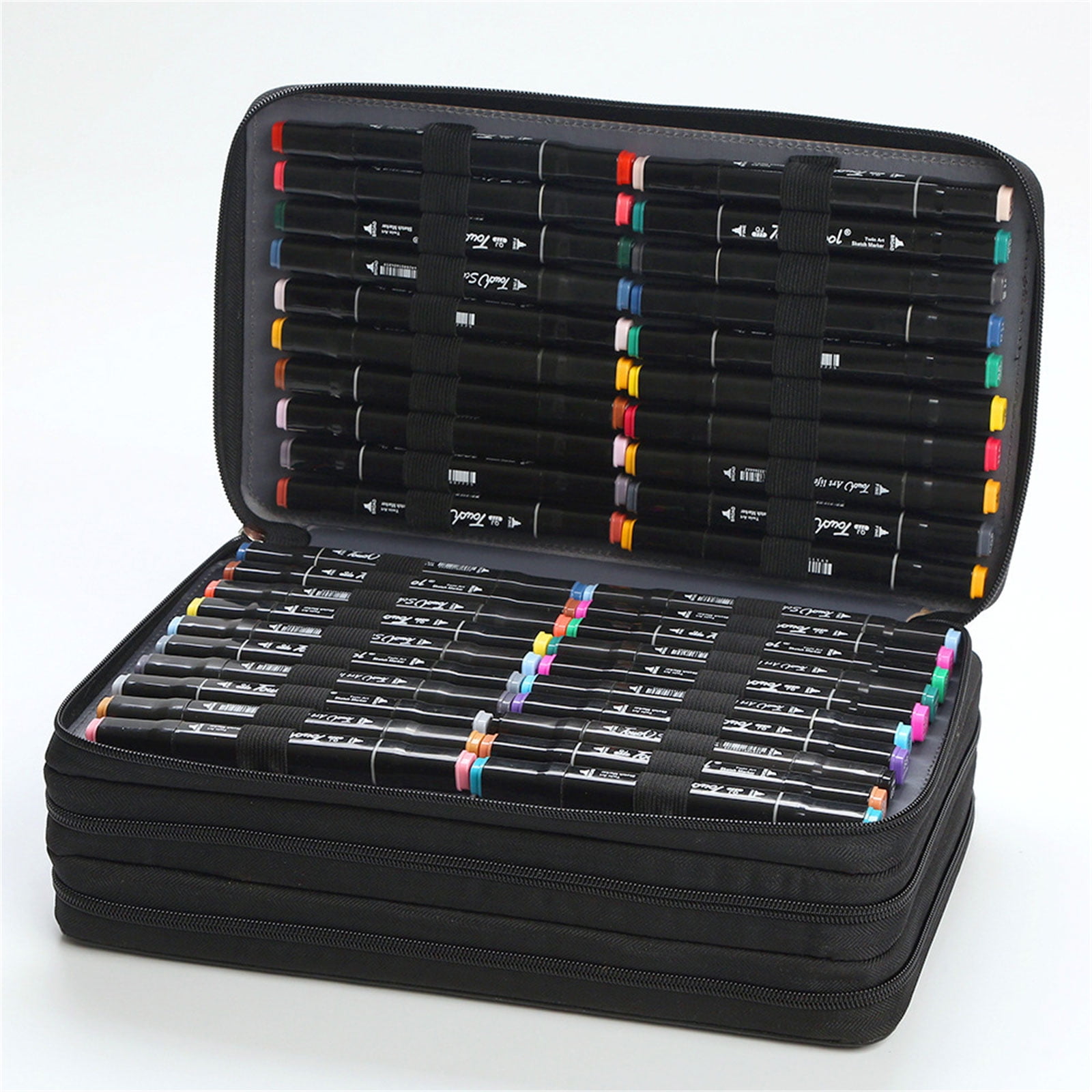 120 Slots Leather Marker Case with Shoulder Strap Large Capacity Multi-layer Markers Holder Carrying Bag for Paint Brush