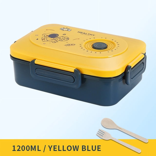 Fiambrera astronauta de 1200 ml (amarillo azul), fiambrera bento, fiambrera para estudiantes y trabajadores de oficina, apta para microondas