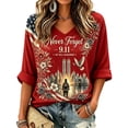 thumbnail image 2 of 9/11 25th Anniversary Shirt Womens WE Will Never Forget Tee Shirts | Lightweight Fabric,waffle V Neck Short Sleeve Tops, American Flag, 2001-2026 25Th Anniversary Tops, Patriotic Honor Tee Shirt,XL, 2 of 6