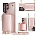 thumbnail image 1 of Mantto Crossbody Case for Galaxy S22 Ultra, Wallet Credit Card Kickstand Holder Shoulder Strap Zipper Pocket Premium PU Leather Case For Samsung Galaxy S22 Ultra, Rosegold, 1 of 7