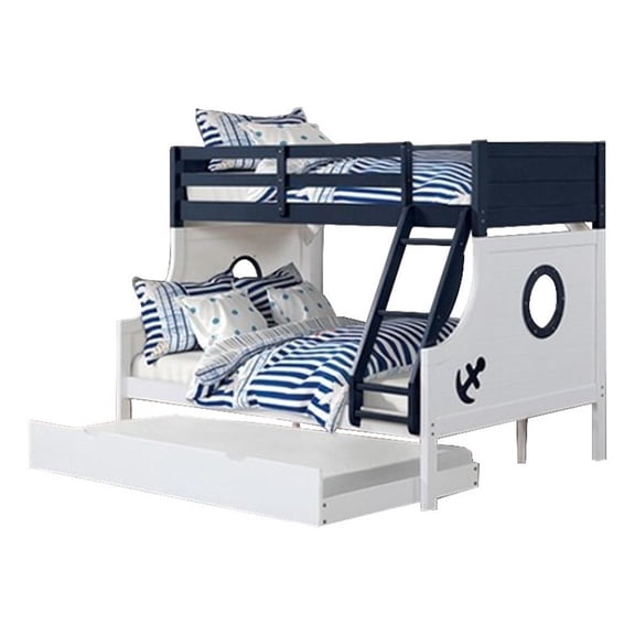 Nexo Twin over Full Bunk Bed-Nautical Accents in White & Dark Blue