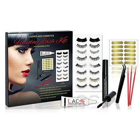 Eyelash Kit for All Holidays | 8 Sets Flexi Band Lashes | Apply Lashes on Easily with New Lash Tabs | Precision Curved Tweezers | Hypoallergenic