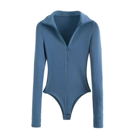 New Design Solid Color Long Sleeve Knit Spandex Bodysuit For Women Bodysuit Tops For Women Color V Neck Halter Backless Jumpsuit Womens Denim Rompers Zip up Jumpsuits for Women Travel Outfits for