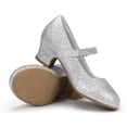thumbnail image 2 of Kushyshoo Girl Mary Jane Shoes Low Heel Rhinestones Princess Flats Silver Dress Pump Shoes for Big Kid Size 2, 2 of 7