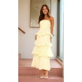 thumbnail image 3 of Women Summer Strapless Maxi Dress Ruffle Tiered Solid Backless Smocked Elegant Flowy Beach Long Dresses Yellow M, 3 of 8