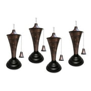 Legends Direct Set of 4, Oahu Premium Metal Tabletop Torch, Tall- Tiki Style /w Snuffer, Fiberglass Wick & Large 35oz Oil Lamp for Deck, Patio, Lawn, Garden, Luau (Brushed Bronze)