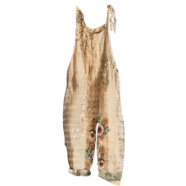 XZNGL Womens Rompers and Jumpsuits for Summer Women Printed Summer Sleeveless Pockets Backless Loose Long Playsuits Rompers Jumpsuit