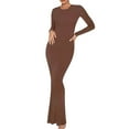 thumbnail image 2 of Pitauce Robes Maxi Élégantes pour Femmes Col Rond Manches Longues Robe Crayon Longue Robe de Détente Côtelée, 2 of 8