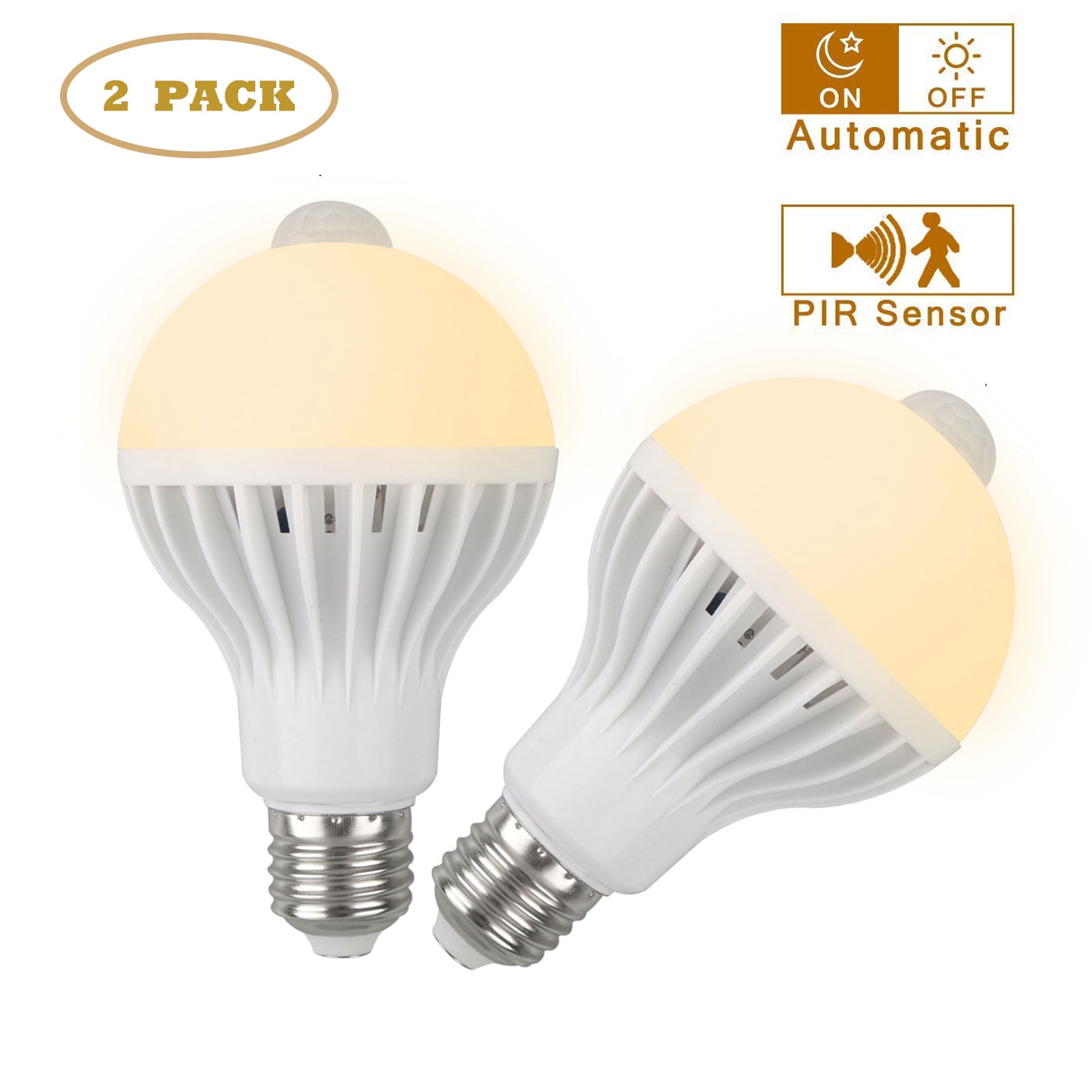 3 Pack EECOO 9W Smart PIR LED Bulbs Auto On/Off Security Lights Outdoor/Indoor 