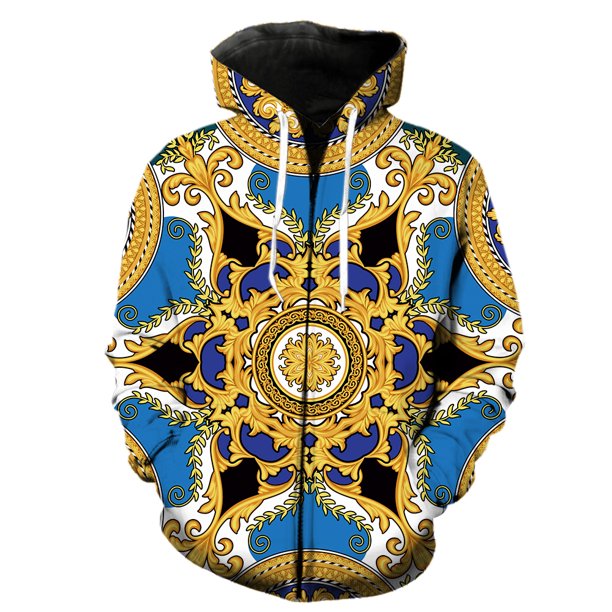 Sudadera con capucha y cremallera de lujo con cadena dorada para hombre, estilo hip hop, informal, gran oferta 2024, con estampado 3D, divertida, de primavera, de manga larga, estilo Harajuku unisex d