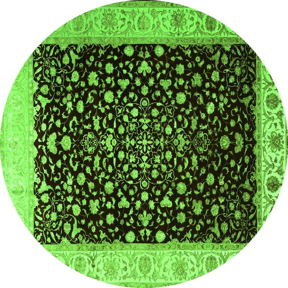 Ahgly Company Indoor Round Oriental Green Traditional Area Rugs, 3' Round