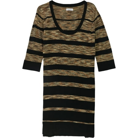 Calvin Klein Womens Striped Sweater Dress, Brown, Large