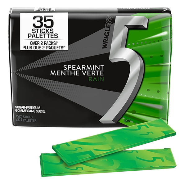 5 GUM, Spearmint-Rain Flavoured Sugar Free Chewing Gum, 35 Sticks, 1Pack