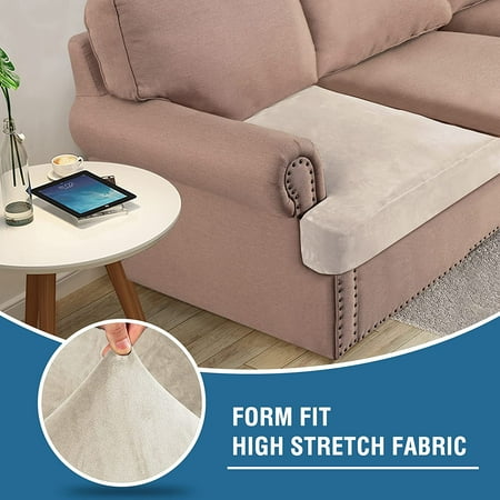 Stretch Velvet 3 Piece T Cushion Sofa Slipcovers Individually Covers For Couch Seat Stay With Elastic Bands Ivory Canada Cushion Couch Seat Covers, 3 Seat T Cushion Sofa Covers