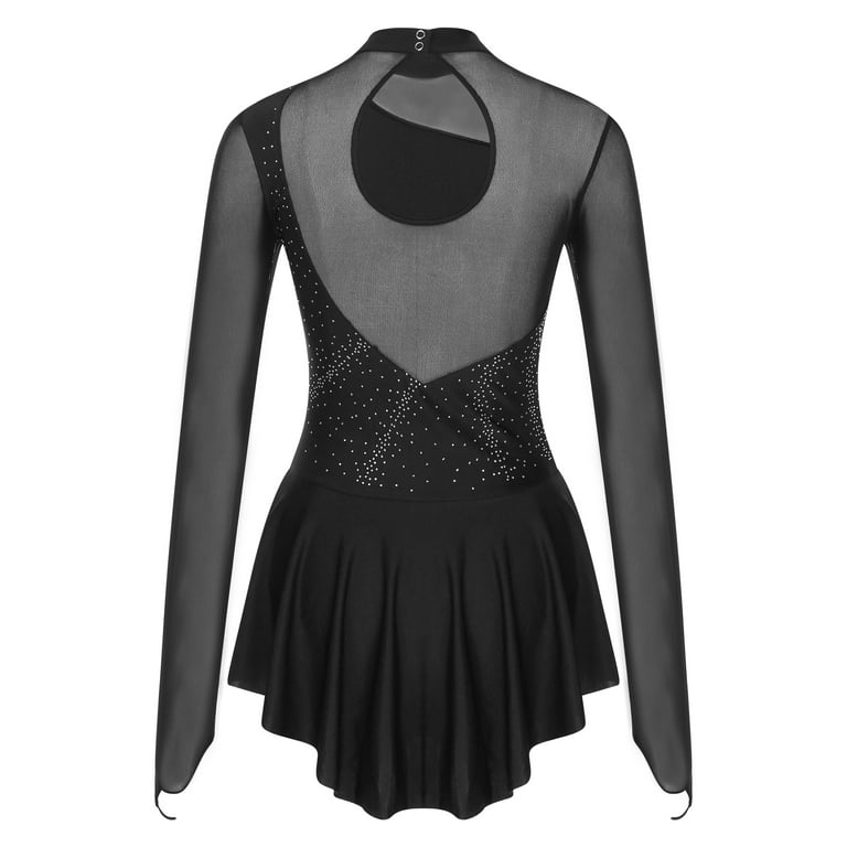 DPOIS Women's Long Sleeve Figure Ice Skating Dress Lyrical Dance Costume  Black S - Walmart.com