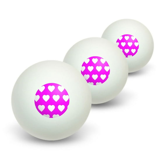 Sweet Heart Pattern Hot Pink Novelty Table Tennis Ping Pong Ball 3 Pack