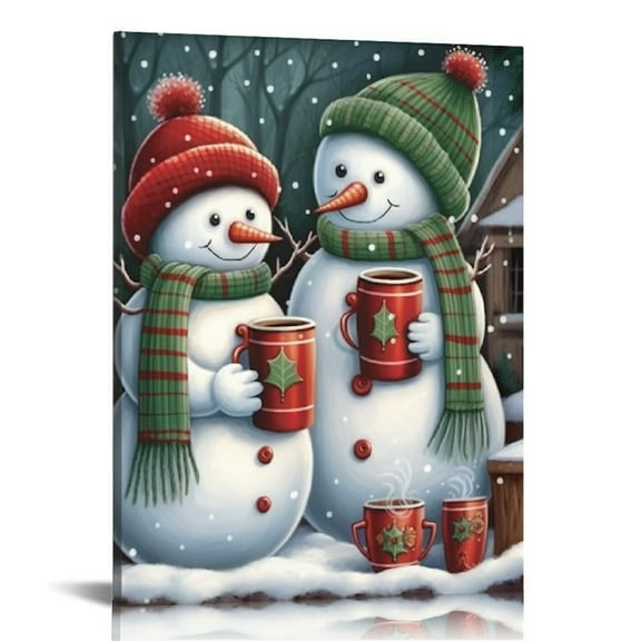 ONETECH Christmas Snowman Couple Canvas Wall Art Christmas Vintage Poster Christmas Gallery Wall Art Prints Living Room Posters Bedroom Painting Decor 16x20inch