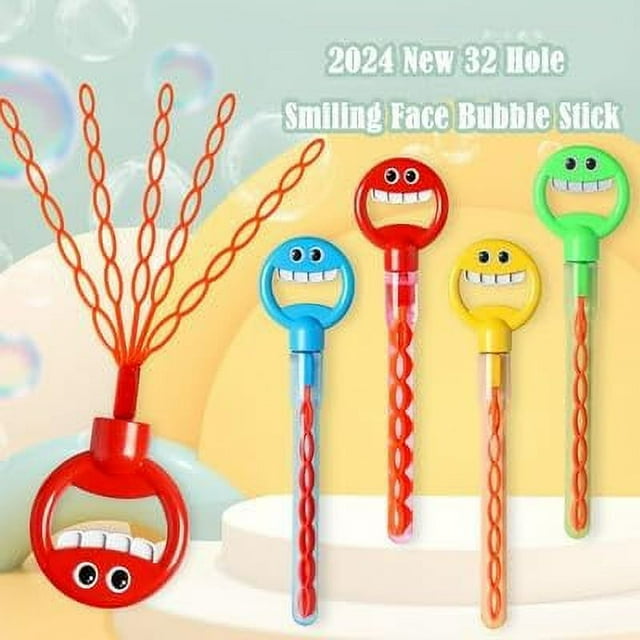 HeaCare 2024 Smiling Face Bubble Wand Bulk, 32 Hole Smiling Face Bubble Stick, Children's Bubble Wand, 5 Claw Bubble Wands, Summer Toys for Kids Adults Bubble Wands for Kids Red