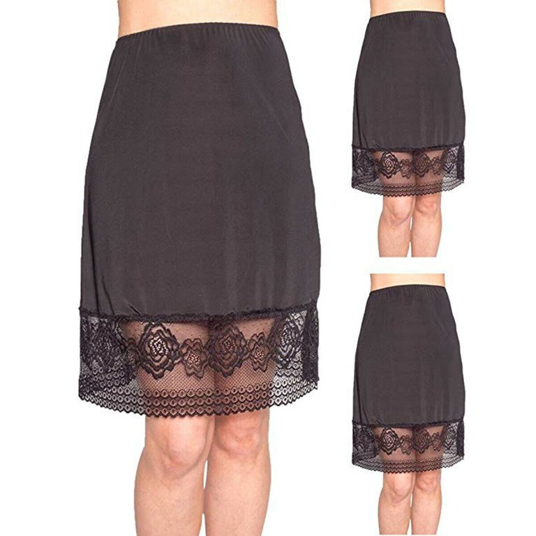 Foral Lace Trim Solid Skirt, Sexy Mid Rise Side Split Half Slips Petticoat,  Women's Underwear & Shapewear