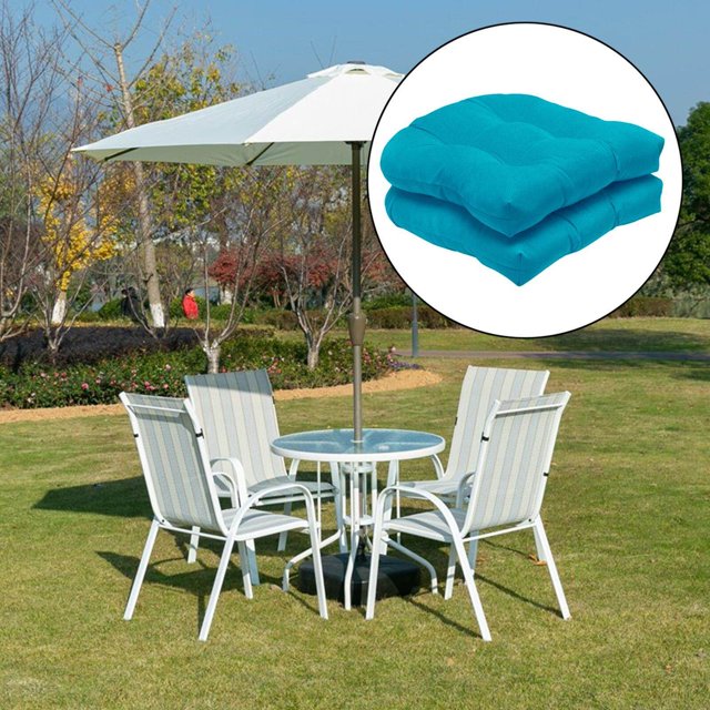 thinsony 2x Coussin d'Assise en Osier Uni Capitonné Dossier Rond 48 cm Bleu Lac
