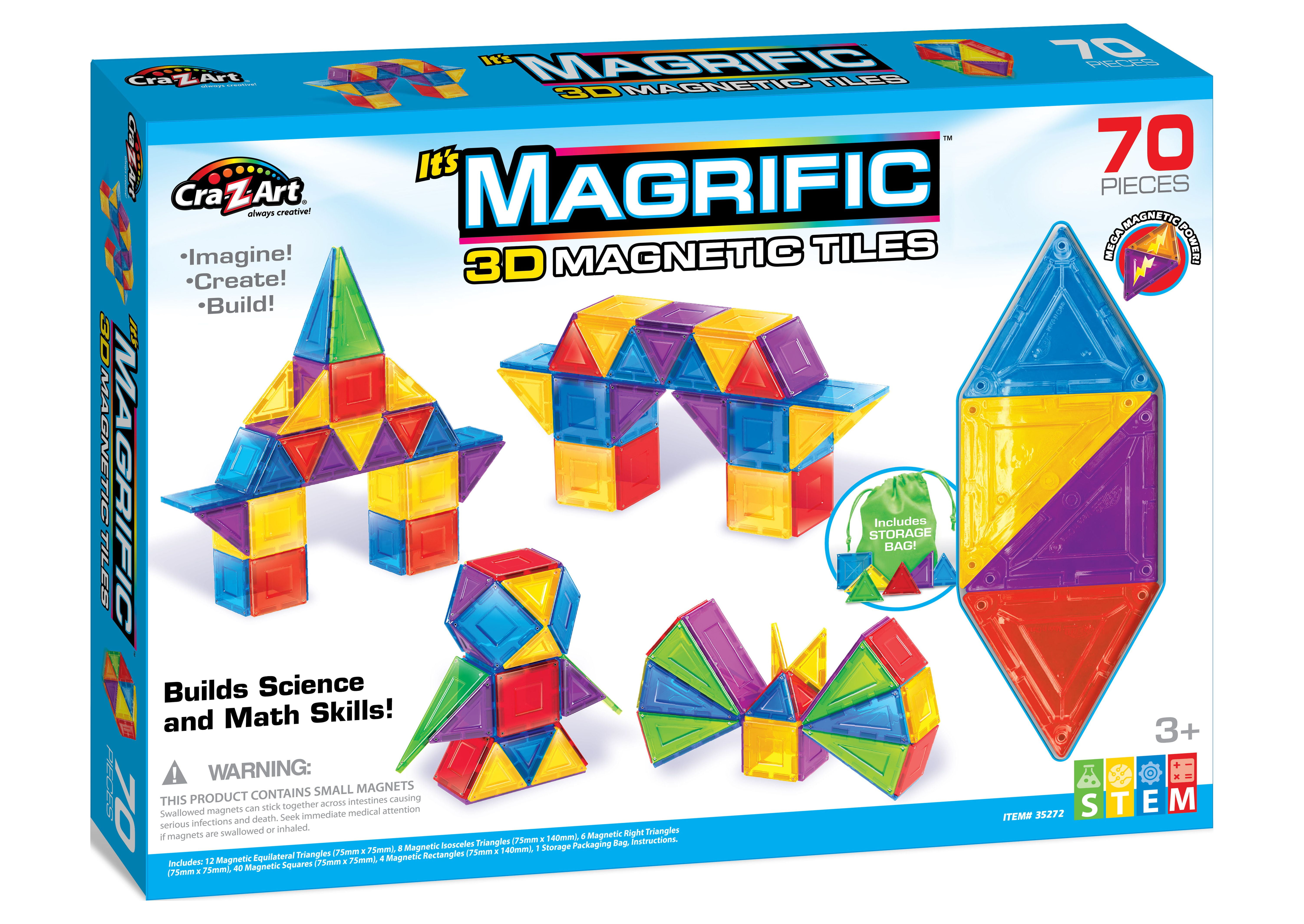Cra-Z-Art Magrific 70 Piece Multicolor Magnetic Tile Set, Unisex