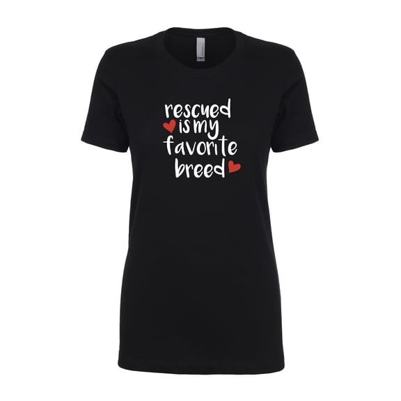 Trenz Shirt Company Rescued is My Favorite Breed Hearts Ladies Slim Fit Short Sleeve T-Shi Black