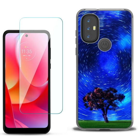 Slim-Fit Gel TPU Phone Case for Motorola Moto G Power 2022, with Tempered Glass Screen Protector, by OneToughShield ® - Star Trails Tree