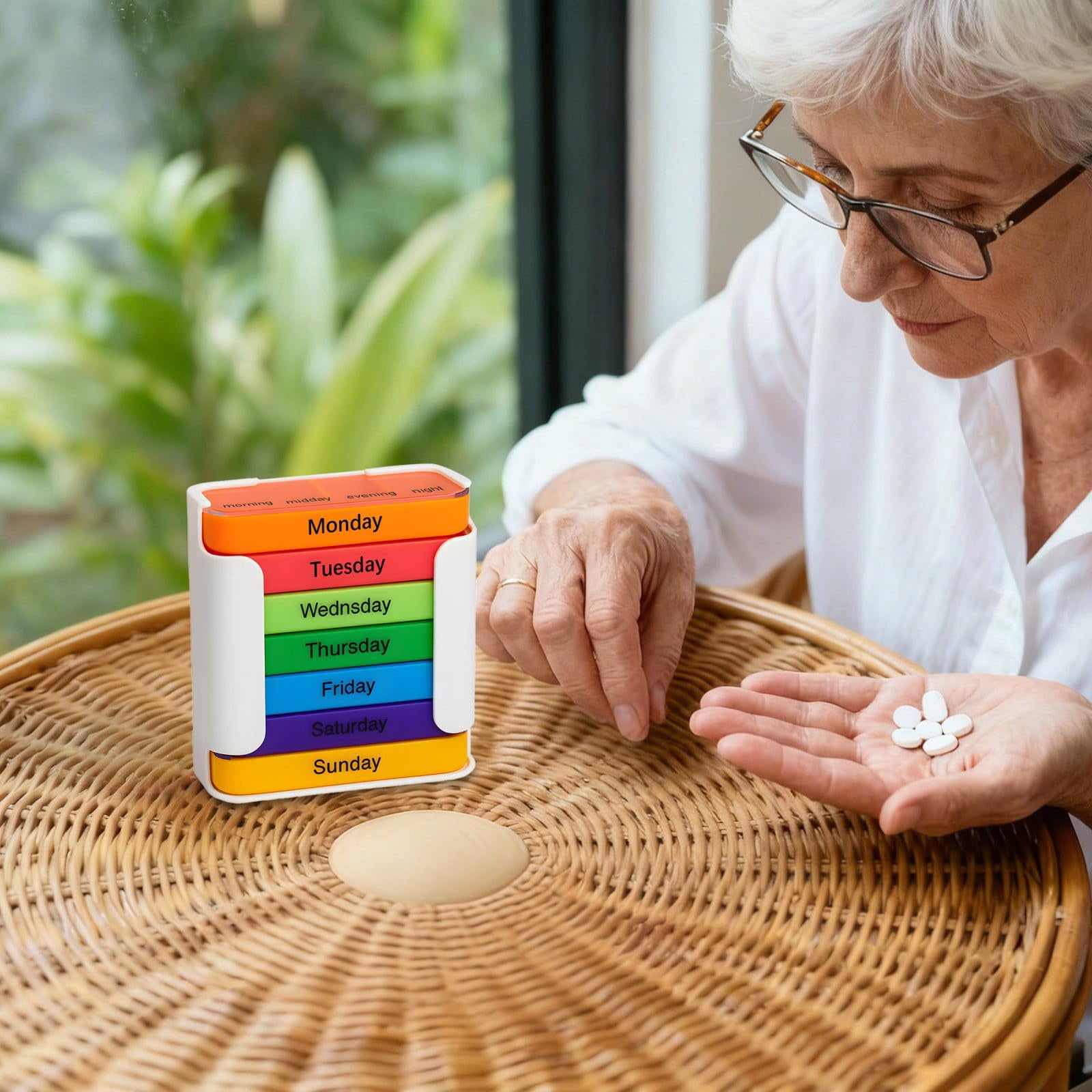 7-Day Medication Organizer – Weekly Pill Organizer with 4 Daily Compartments (Morning, Noon, Evening, Bedtime), Stackable, Portable for Home & Travel