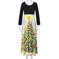 thumbnail image 4 of Robes pour Femmes 2022 Noël Col Rond Manches Longues Patchwork Imprimé Robe Longue Ligne A Robe Maxi Automne Dames, 4 of 6