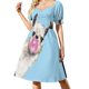 thumbnail image 1 of Bubble Gum Sneaky Llama en azul Vestido de manga corta vestidos de novia para fiestas vestido elegante Vestido de noche para mujer, 1 of 6